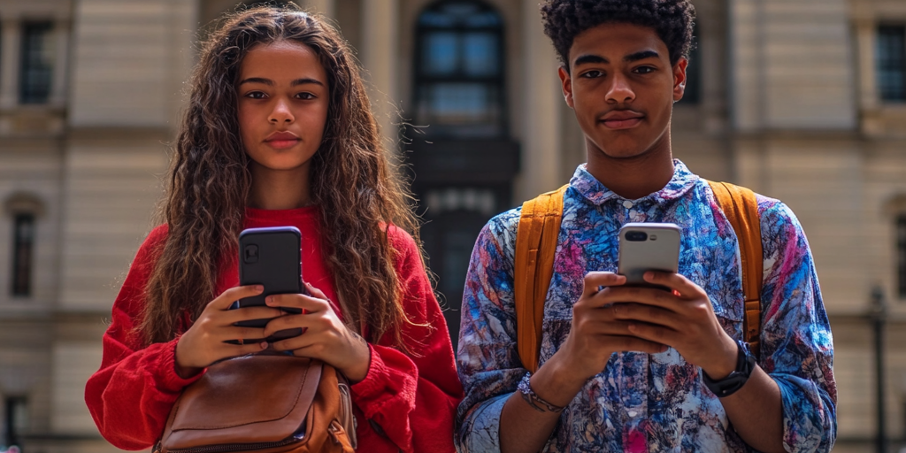 An image generated using artificial intelligence to represent students in Philadelphia engaging with technology.