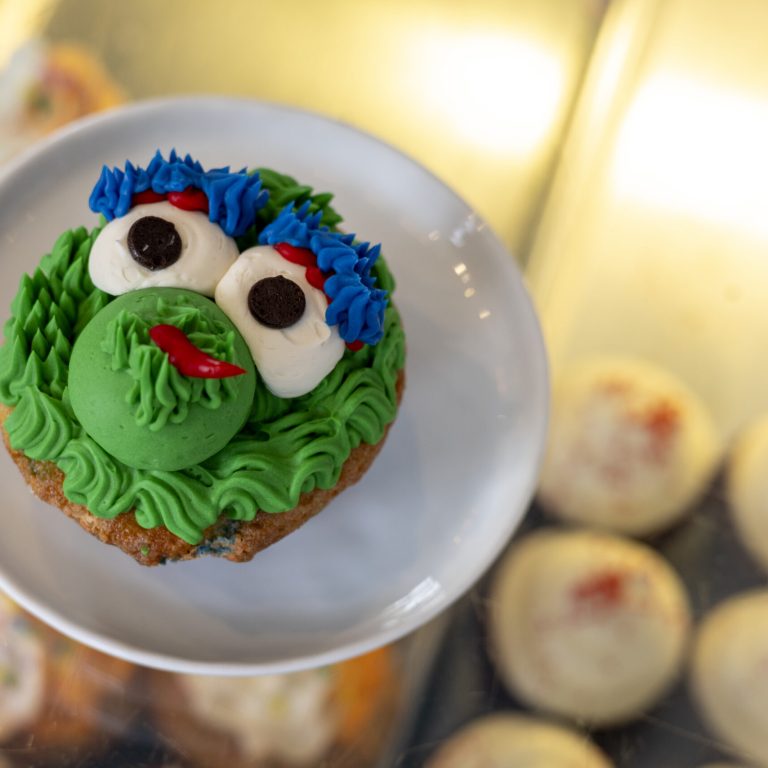 A Phillie Phanatic cupcake