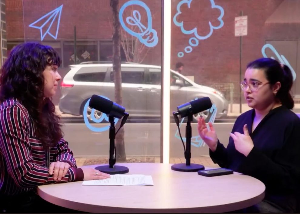 PhillyCAM's Jordana Rubenstein (L) interviews Technical.ly reporter Sarah Huffman (R) about AI policy in Philadelphia (Screenshot/PhillyCAM)