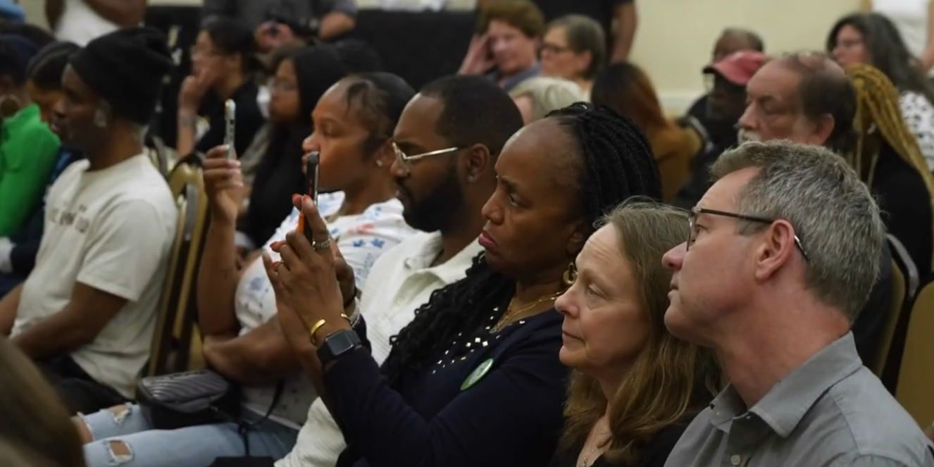 A photo of the audience from a candidate forum at Center in the Park in Germantown.