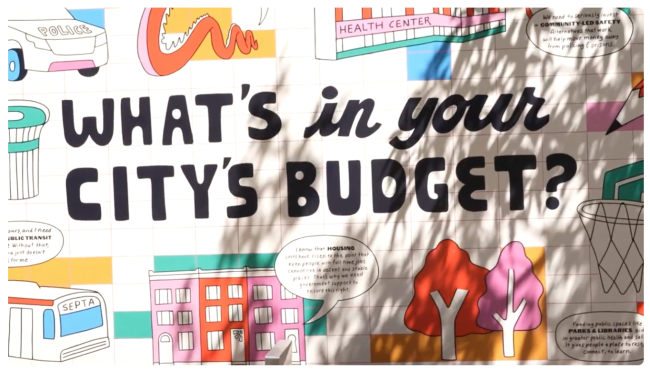 A graphic created by the People's Budget Office as featured in "Philly Unpacked" that says "What's in your city's budget?"