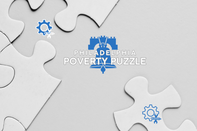 A graphic for the series Philadelphia Poverty Puzzle that shows a piece removed from a puzzle.